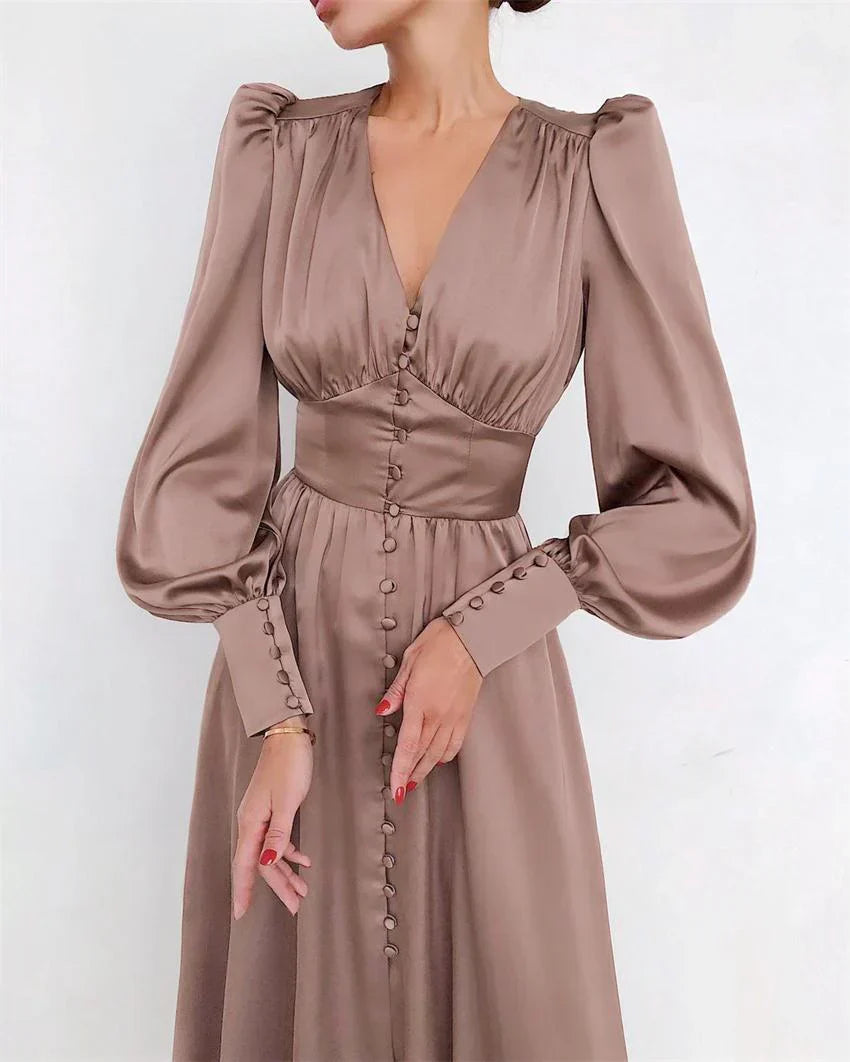 Vestido con Mangas Lanterna y Corte en A para Mujer | Ideal para Uso Diario