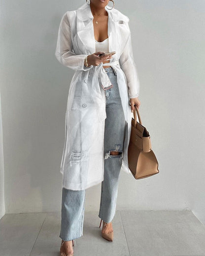 Trench Transparente con Cinturón Ajustable para Mujer | Ideal para Uso Diario u Ocasiones Específicas