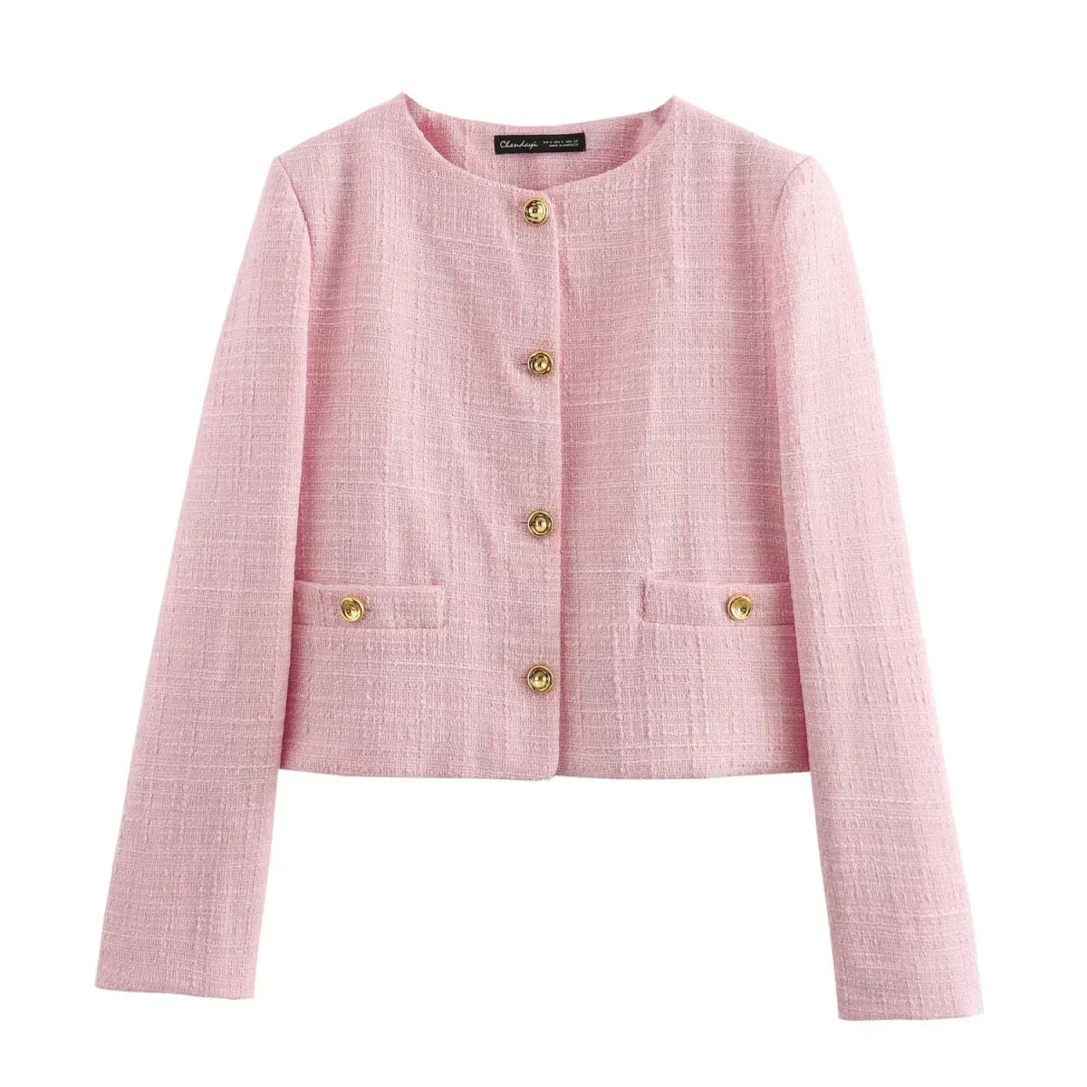 Blazer Corto con Cuello Redondo y Color Rosa para Mujer | Ideal para Oficina y Uso Diario