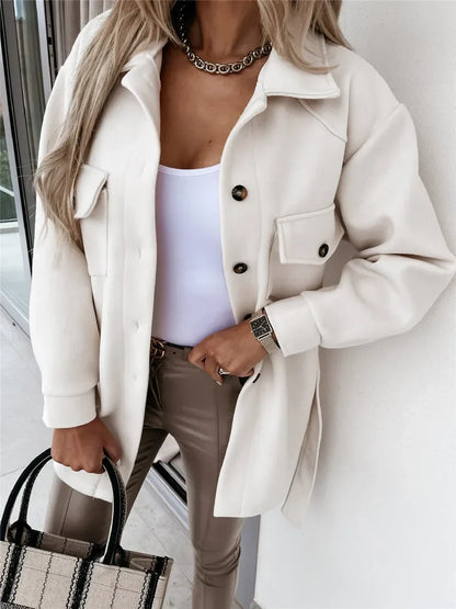 Chaqueta Con Cinturón Extraíble Y Cierre De Botones Para Mujer | Ideal Para Uso Diario Y Oficina