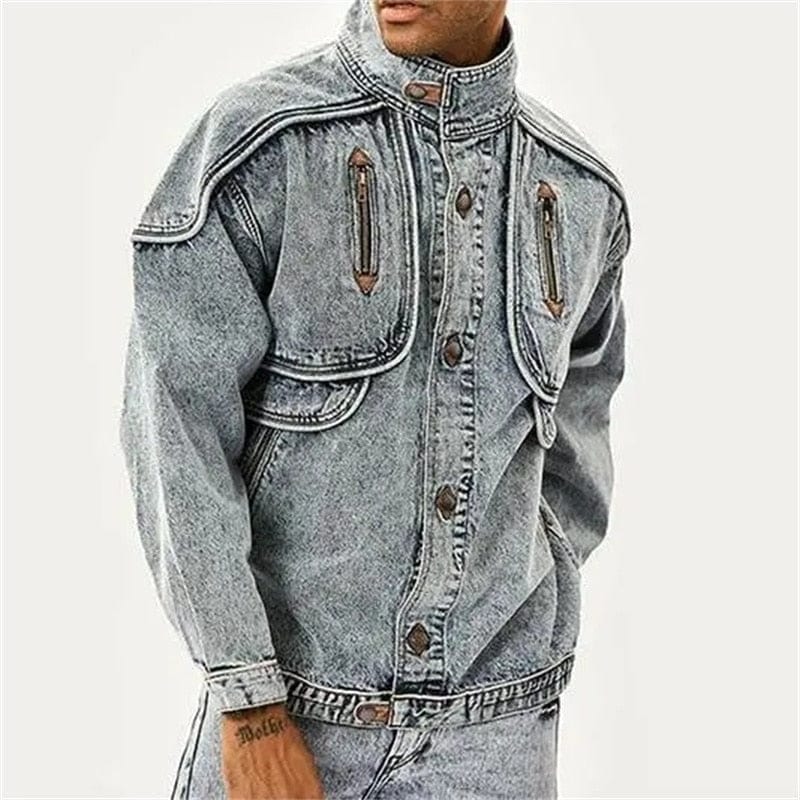 Chaqueta Vaquera Para Hombre De Corte Ajustado Con Bolsillos Funcionales | Ideal Para Uso Diario Y Actividades Informales