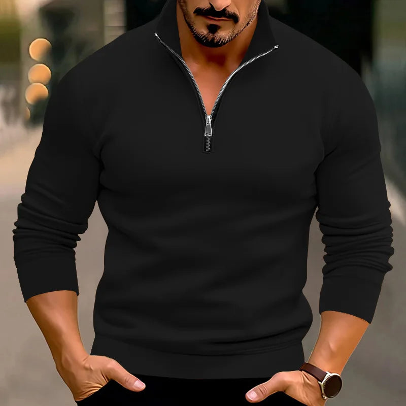 Jersey De Manga Larga Con Cuello Alto Y Cremallera Para Hombre | Ideal Para Uso Diario Y Profesional