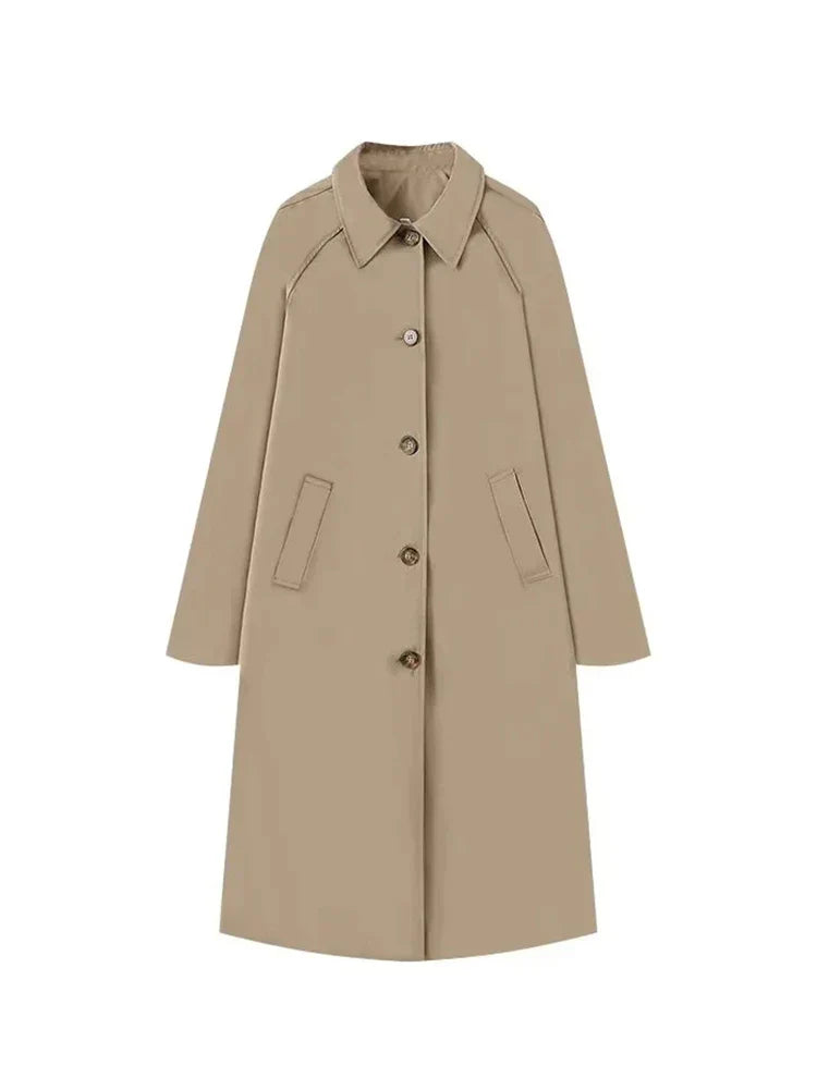 Trench Coat con Cierre Abotonado Integral y Corte Recto Oversize para Mujer | Ideal para Uso Diario