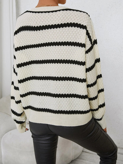 Jersey Con Rayas, Cuello Redondo Y Mangas Largas Para Mujer | Ideal Para Uso Diario En Temporadas Frescas