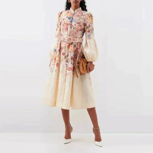 Vestido Midi con Cierre de Botones y Cinturón Extraíble para Mujer | Ideal para Primavera
