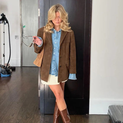 Blazer de Corte Recto con Cierre de Botón y Solapa Clásica para Mujer | Ideal para Todo el Año