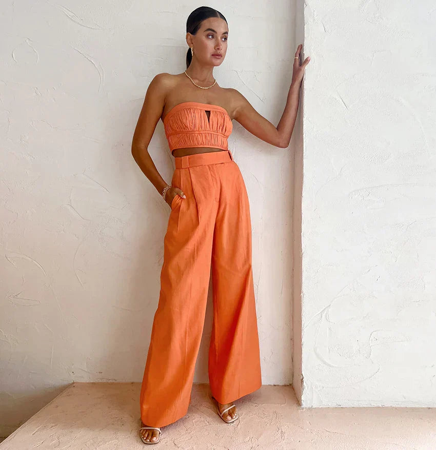 Pantalón De Cintura Alta Con Piernas Anchas Y Pliegues Para Mujer | Ideal Para Uso Diario