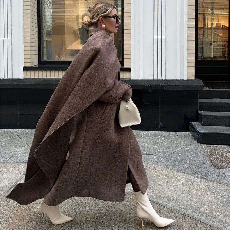 Abrigo largo con Cuello Tipo Bufanda y Cierre de Doble Botonadura para Mujer | Ideal para Otoño e Invierno