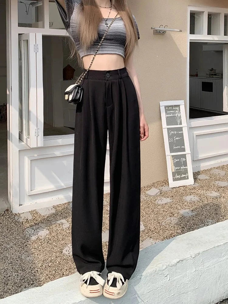 Pantalón de Talle Alto con Corte Amplio y Bolsillos Laterales para Mujer | Ideal para Uso Diario