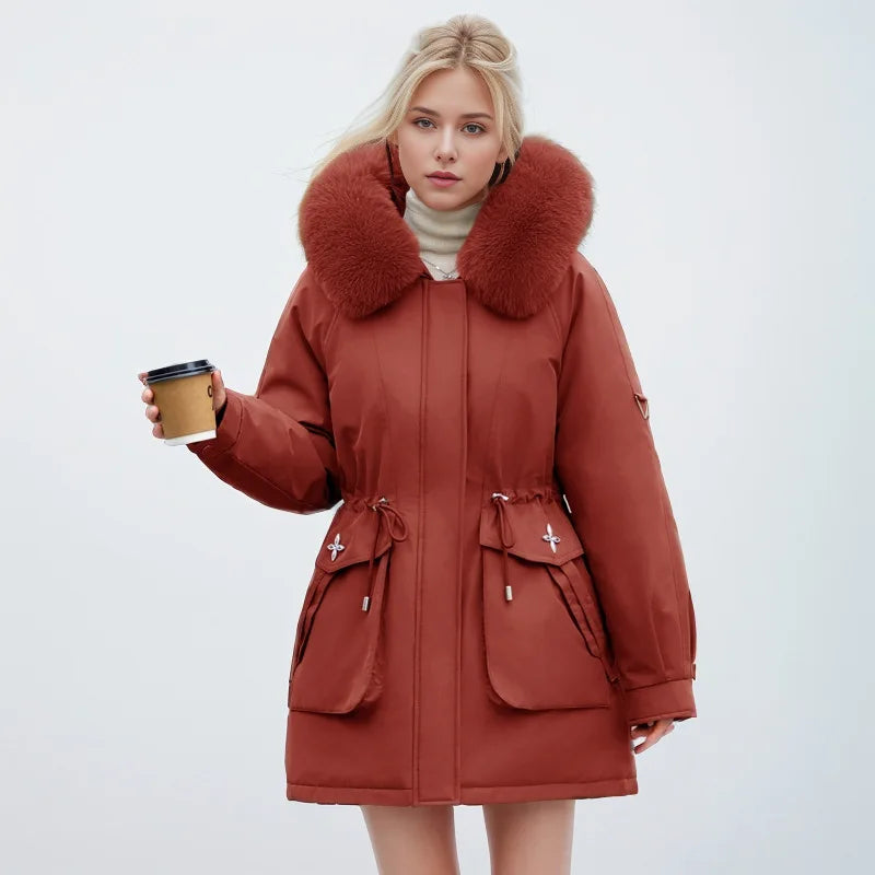 Chaqueta con Cuello de Pelo Sintético y Bolsillos Frontales para Mujer | Ideal para El Invierno