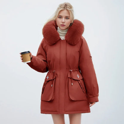 Chaqueta con Cuello de Pelo Sintético y Bolsillos Frontales para Mujer | Ideal para El Invierno