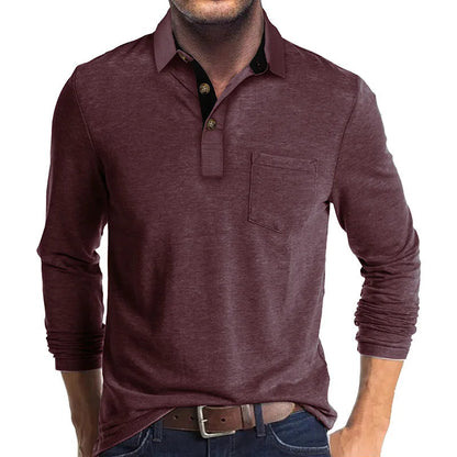 Camisa De Manga Larga Con Col Interior Contrastado Y Bolsillo En El Pecho Para Hombre | Ideal Para Uso Profesional E Informal