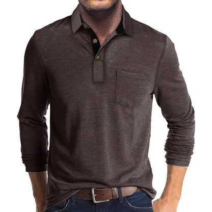 Camisa De Manga Larga Con Cierre Abotonado Y Col Contraste Para Hombre | Ideal Para Uso Diario