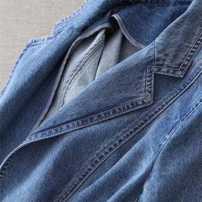 Blazer De Denim Con Solapa Y Corte Semi-Ajustado Para Mujer | Ideal Para Uso Diario O Ocasiones Semi-Formales