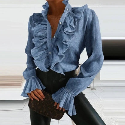 Blusa Con Volantes Y Cierre Abotonado Para Mujer | Ideal Para Uso Diario E Informal