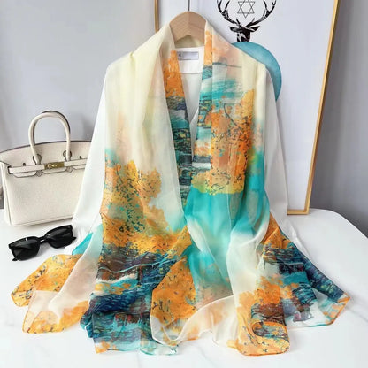 Pañuelo Largo con Estampado Paisajístico para Mujer | Ideal para Otoño e Invierno