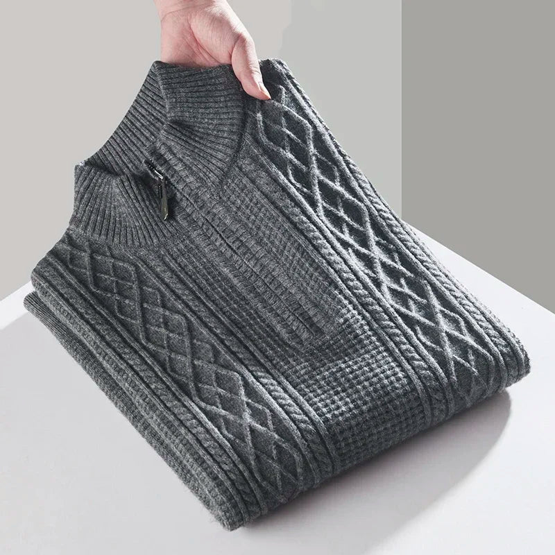 Jersey con Motivo Trenzado Vertical y Cuarto de Cremallera para Hombre | Ideal para Entretiempo