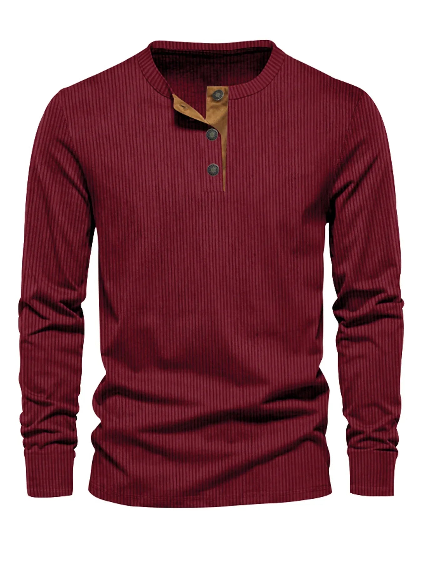 Camisa Con Cuello Henley De Tres Botones Y Rayas Verticales Para Hombre | Ideal Para Uso Diario