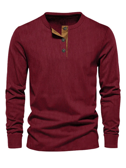 Camisa Con Cuello Henley De Tres Botones Y Rayas Verticales Para Hombre | Ideal Para Uso Diario