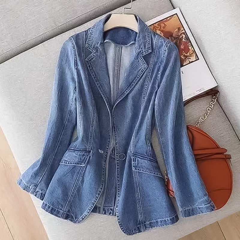 Blazer De Denim Con Solapa Y Corte Semi-Ajustado Para Mujer | Ideal Para Uso Diario O Ocasiones Semi-Formales