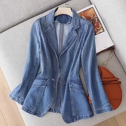 Blazer De Denim Con Solapa Y Corte Semi-Ajustado Para Mujer | Ideal Para Uso Diario O Ocasiones Semi-Formales
