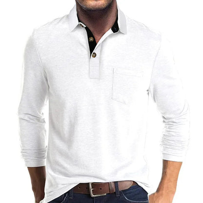 Camisa De Manga Larga Con Cierre Abotonado Y Col Contraste Para Hombre | Ideal Para Uso Diario