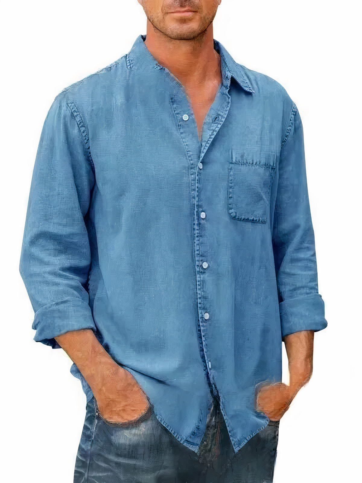 Camisa de Manga Larga Denim con Corte Amplio para Hombre | Ideal para Uso Diario