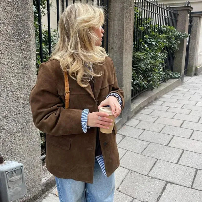 Blazer de Corte Recto con Cierre de Botón y Solapa Clásica para Mujer | Ideal para Todo el Año