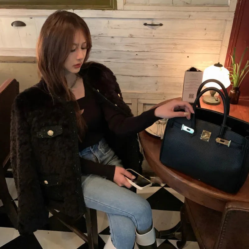 Abrigo De Invierno Con Cuello Redondo Y Textura Voluminosa Para Mujer | Ideal Para Invierno