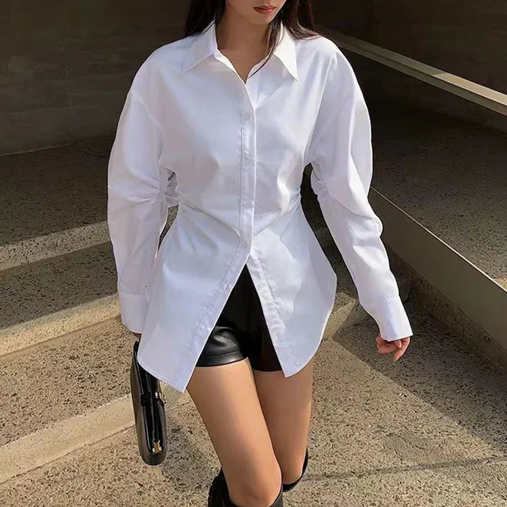 Blusa Oversize Con Cuello De Camisa Y Nudo Para Mujer | Ideal Para Uso Diario O Profesional