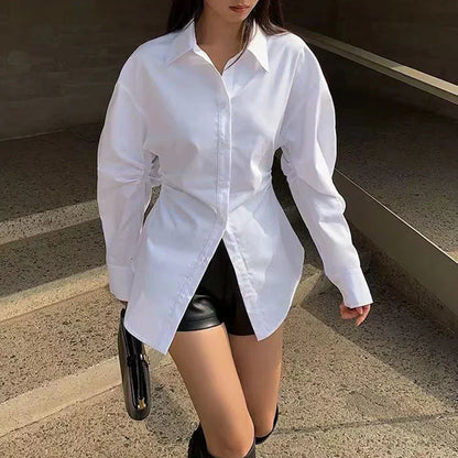 Blusa Oversize Con Cuello De Camisa Y Nudo Para Mujer | Ideal Para Uso Diario O Profesional