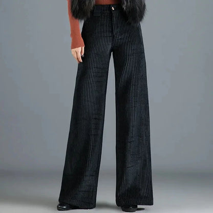 Pantalón Amplio Con Tiro Alto Y Motivo Acanalado Para Mujer | Ideal Para Uso Diario Y Profesional