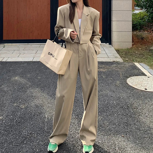 Conjunto De Dos Piezas Con Blazer Ajustado Y Pantalón Ancho Para Mujer | Ideal Para Uso Profesional Y Diario