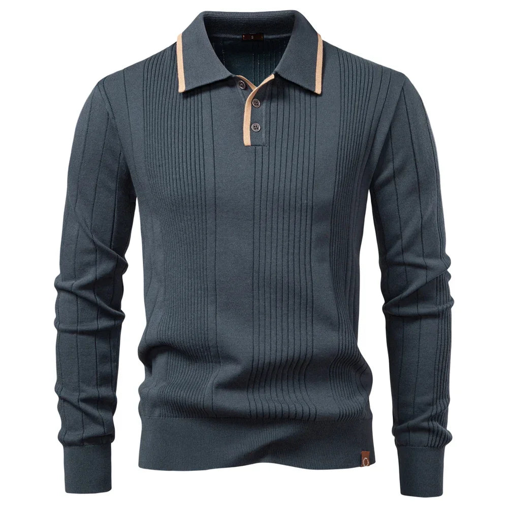Polo de Manga Larga con Textura Acanalada para Hombre | Ideal para Uso Diario