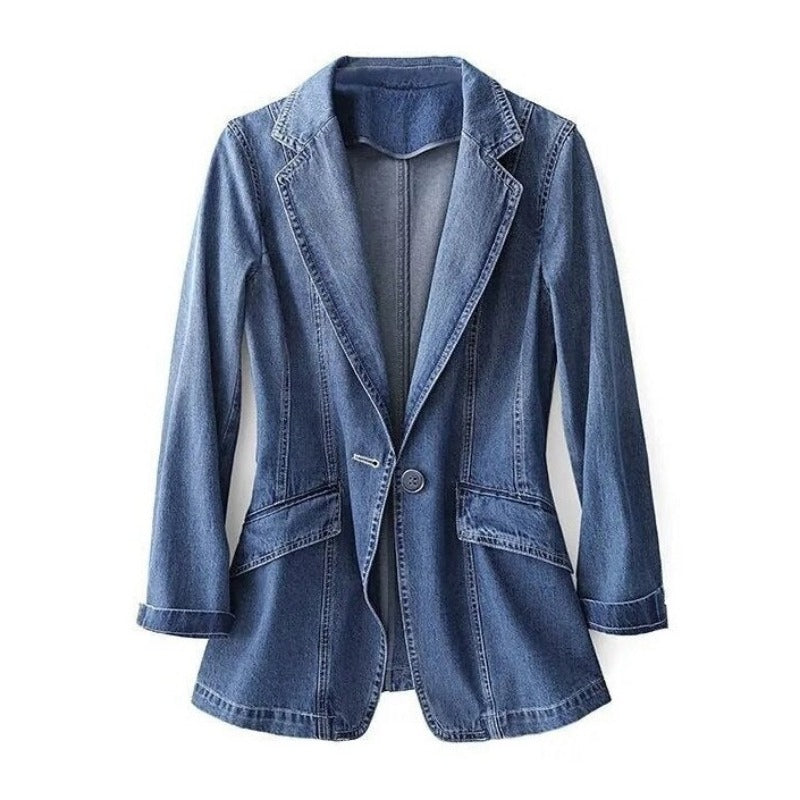 Blazer De Denim Con Solapa Y Corte Semi-Ajustado Para Mujer | Ideal Para Uso Diario O Ocasiones Semi-Formales