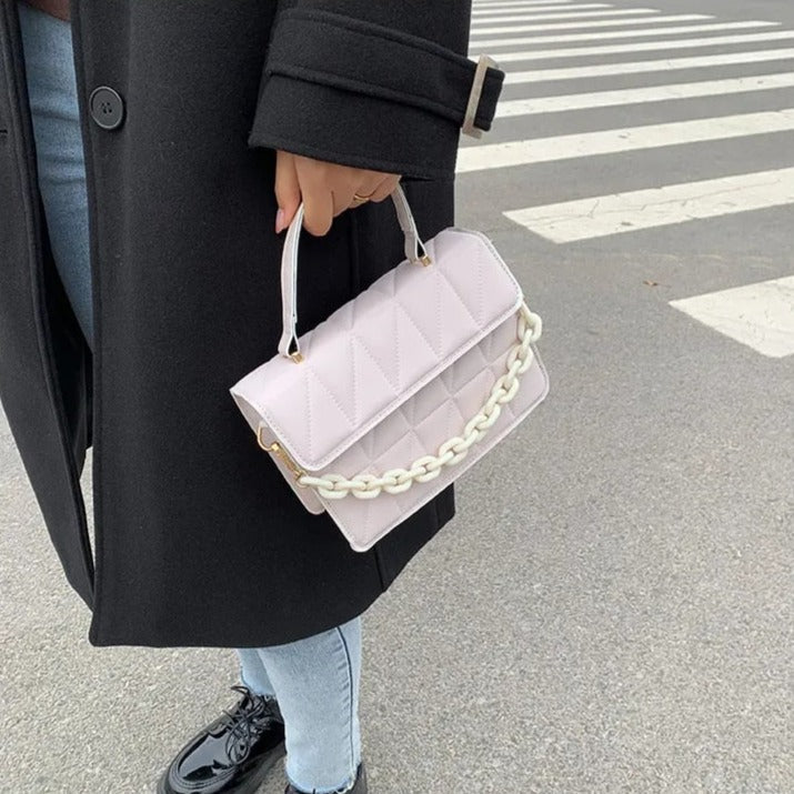 Bolso Estructurado Con Relleno Gráfico Y Cadena Para Mujer | Ideal Para Uso Diario O Salidas Urbanas