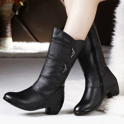 Botas De Invierno De Caña Media Con Tacón Bajo Para Mujer | Ideal Para Uso Diario