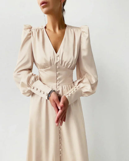 Vestido con Mangas Lanterna y Corte en A para Mujer | Ideal para Uso Diario