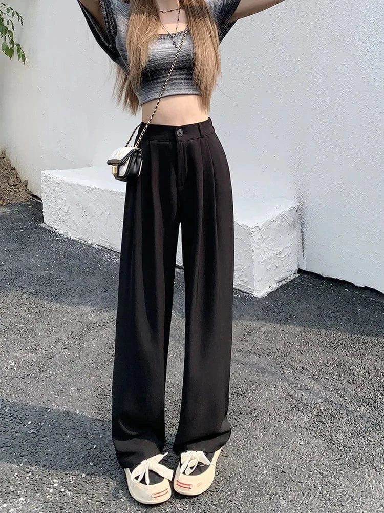 Pantalón de Talle Alto con Corte Amplio y Bolsillos Laterales para Mujer | Ideal para Uso Diario