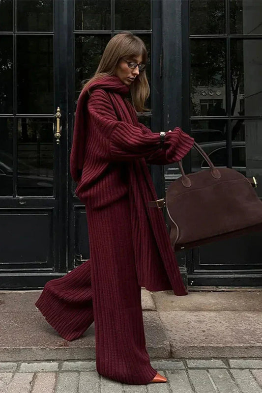 Conjunto de Suéter de Cuello Alto y Pantalón Amplio Para Mujer | Ideal Para Uso Diario
