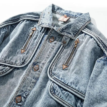 Chaqueta Vaquera Para Hombre De Corte Ajustado Con Bolsillos Funcionales | Ideal Para Uso Diario Y Actividades Informales