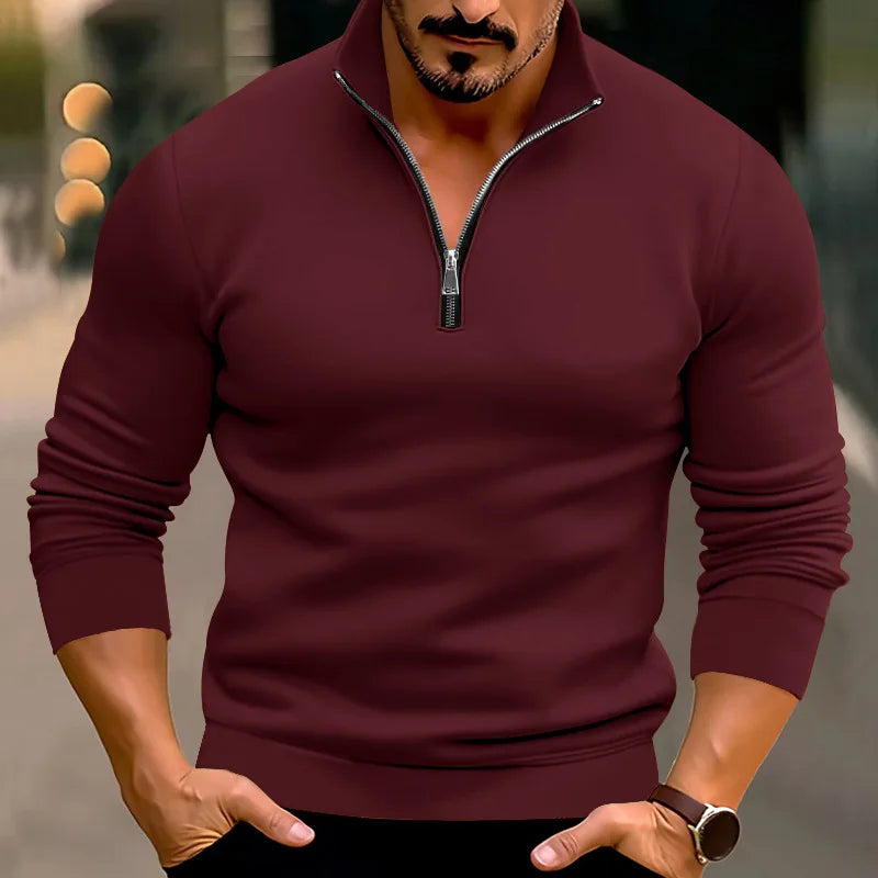 Jersey De Manga Larga Con Cuello Alto Y Cremallera Para Hombre | Ideal Para Uso Diario Y Profesional