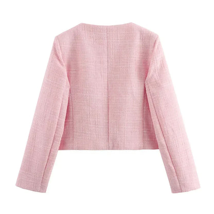Blazer Corto con Cuello Redondo y Color Rosa para Mujer | Ideal para Oficina y Uso Diario