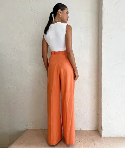 Pantalón De Cintura Alta Con Piernas Anchas Y Pliegues Para Mujer | Ideal Para Uso Diario