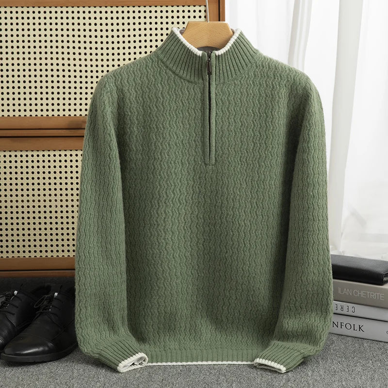 Jersey con Media Cremallera y Textura Acanalada en Zigzag para Hombre | Ideal para Entretiempo