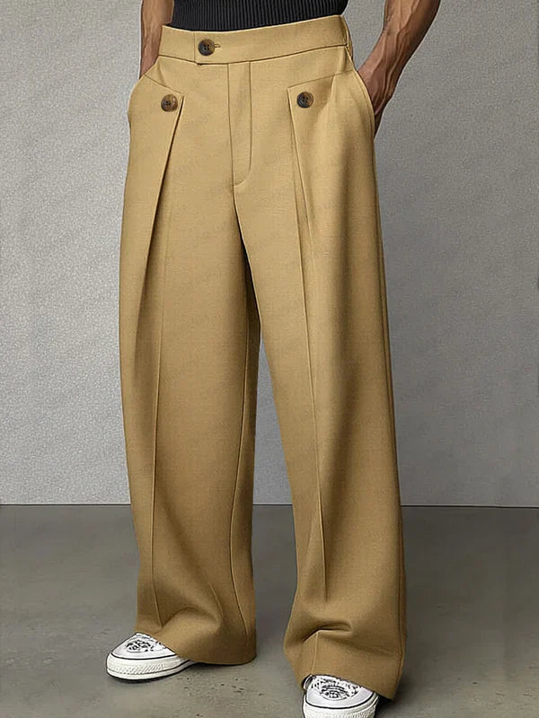 Pantalón de Pierna Ancha con Pliegues Frontales para Hombre | Ideal para Uso Diario
