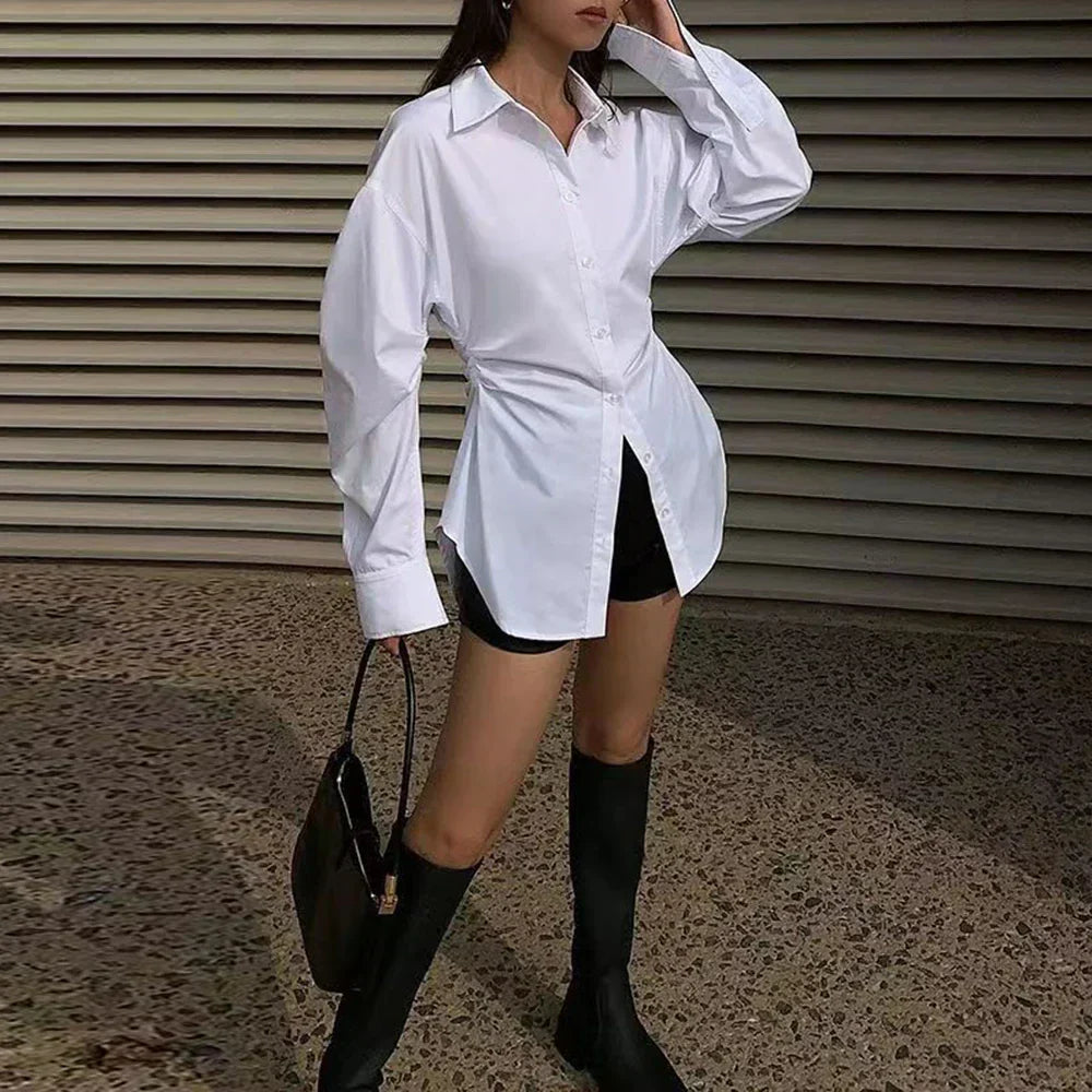 Blusa Oversize Con Cuello De Camisa Y Nudo Para Mujer | Ideal Para Uso Diario O Profesional