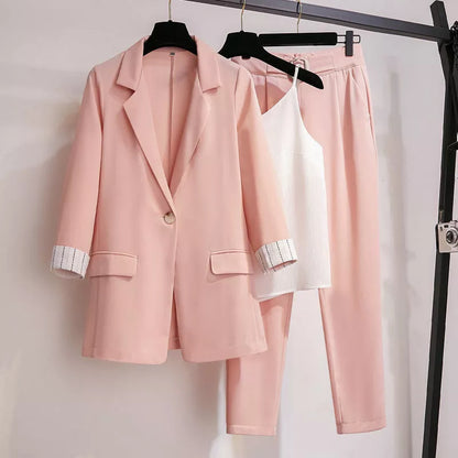 Conjunto de Blazer, Chaleco y Pantalón de Corte Ajustado para Mujer | Ideal para Entorno Profesional y Eventos Formales