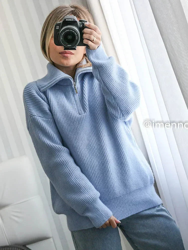 Jersey Con Cuello Alto Y Cierre De Cremallera Para Mujer | Ideal Para Otoño E Invierno