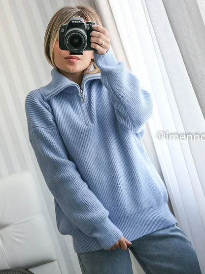 Jersey Con Cuello Alto Y Cierre De Cremallera Para Mujer | Ideal Para Otoño E Invierno
